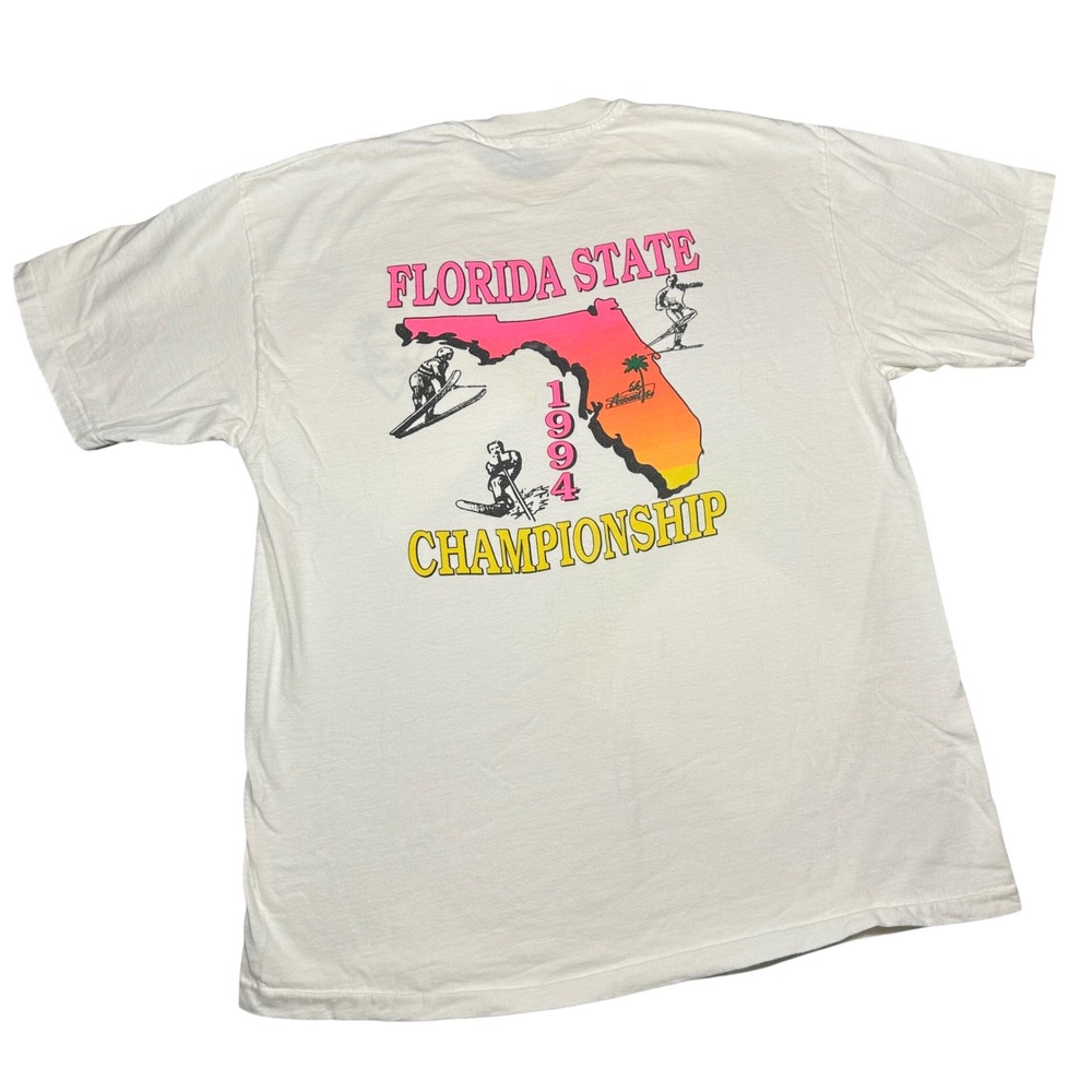 Vintage 1994 Florida State Water Ski Championship Hanes Beefy T-Shirt White L